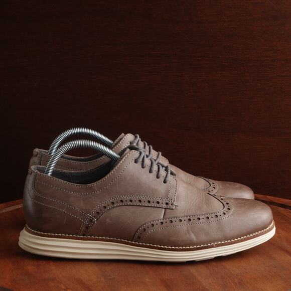 Cole Haan Oxfords Mens SZ 8.5M Gray Brown Grand OS Leather Wingtip Dress Shoes - Picture 1 of 15